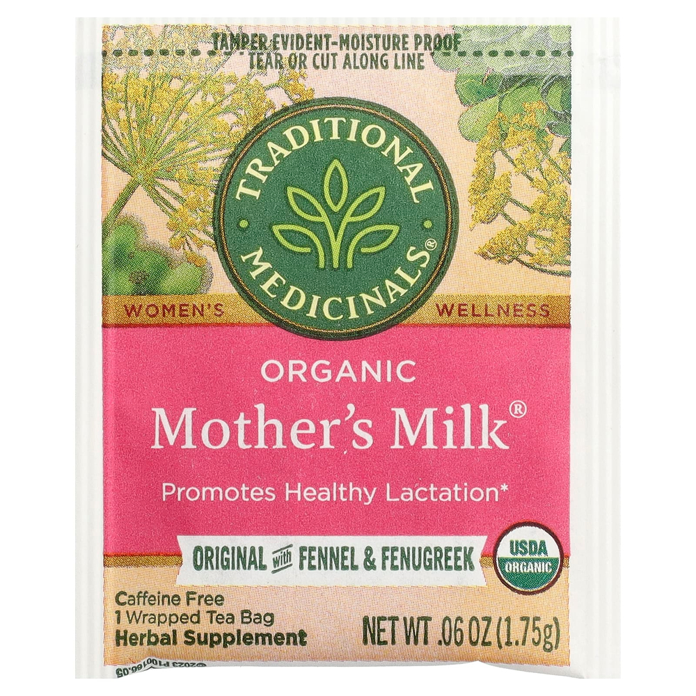 Traditional Medicinals, Organic Mother's Milk®, оригинальный продукт с фенхелем и пажитником, без кофеина, 16 чайных пакетиков в упаковке, 28 г (0,99 унции)
