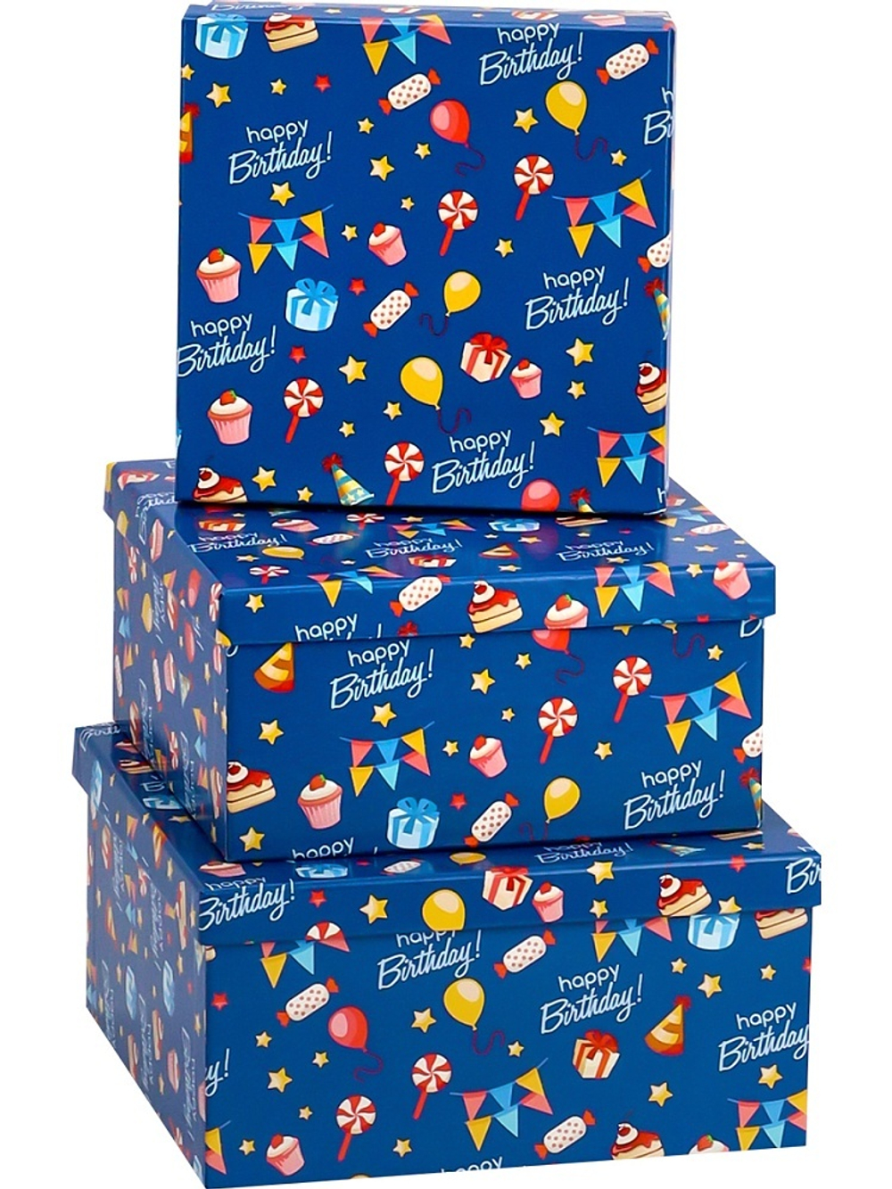 Набор подарочных коробок 3в1 "С днем рождения" 19,5*19,5*11см-15,5*15,5*9см