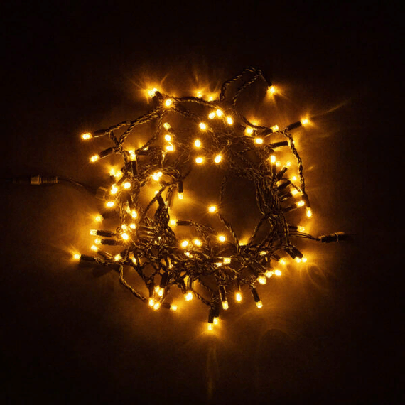Светодиодная гирлянда с колпачком 100 желтых LED ламп 10 м., 24В., черный провод ПВХ, IP65, LTC (PST100CAP-11-1Y)