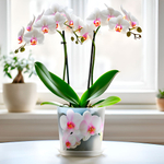 Кашпо Деко 2,4л d160мм с подставкой, Орхидея белая