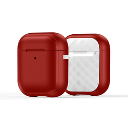Чехол для наушников AirPods 1 и 2, красный с вставками белого цвета (RedWhite), серия PECC Series от Dux Ducis, в комплекте с карабином