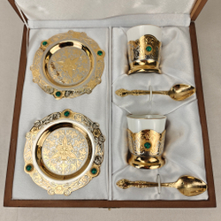 Кофейный набор на 2 персоны "Малахит" (Златоустовская гравюра)