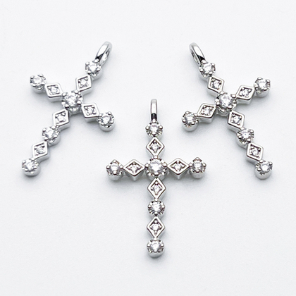 Подвеска Крест, цвет серебро (родий), фианиты, размер 23*13 мм, цена за 1 шт