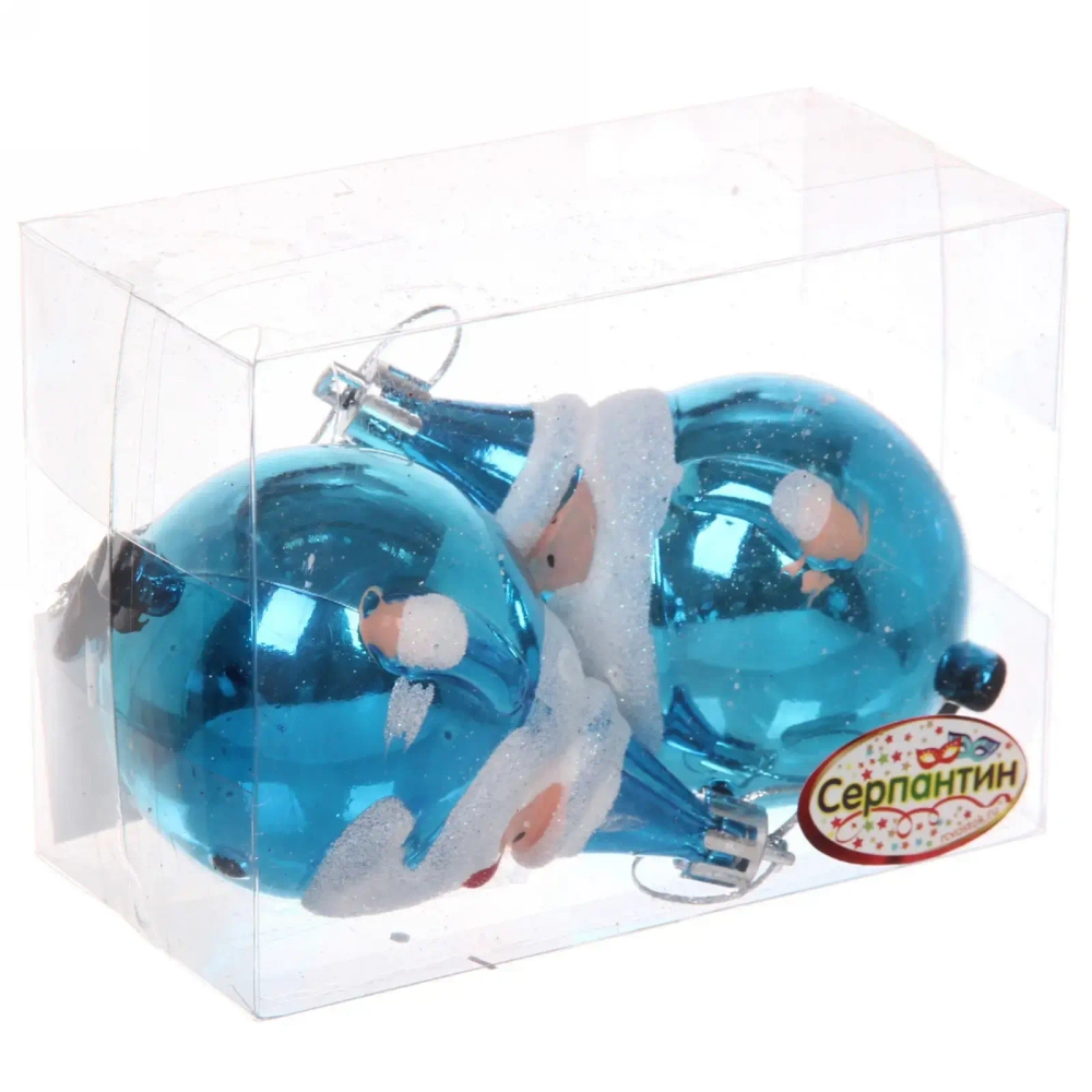 Елочные игрушки «Круглый Дед Мороз» 6 см (набор 2 шт), Синий