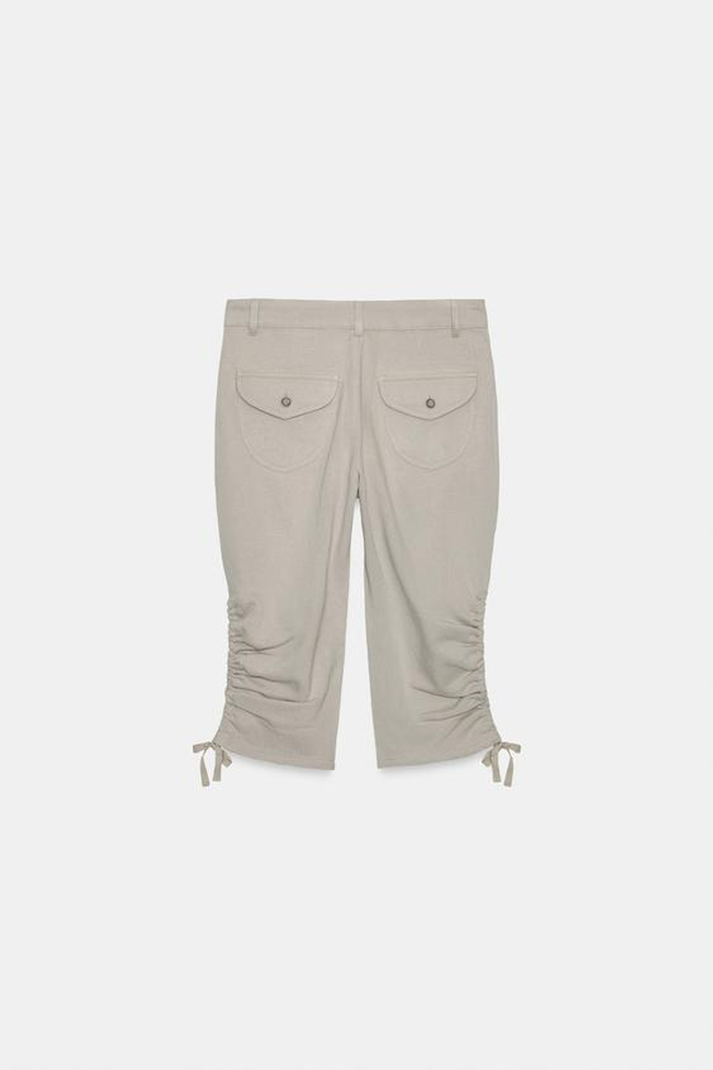 ZARA БРЮКИ КАПРИ СО СБОРКОЙ, СВЕТЛО-СЕРЫЙ