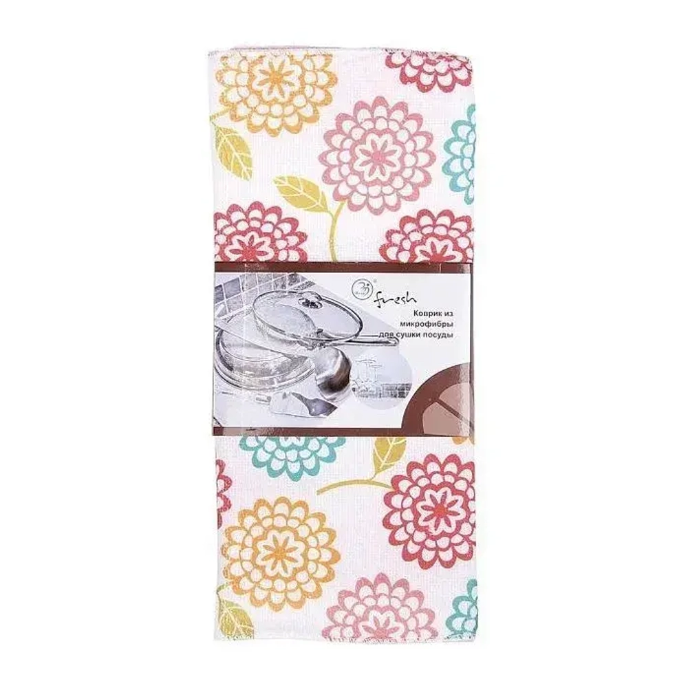 Коврик для сушки посуды цветы 40см