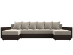 Диван П-образный Дубай полки слева, Бежевый\Коричневый, Микровельвет\Экокожа, 31510