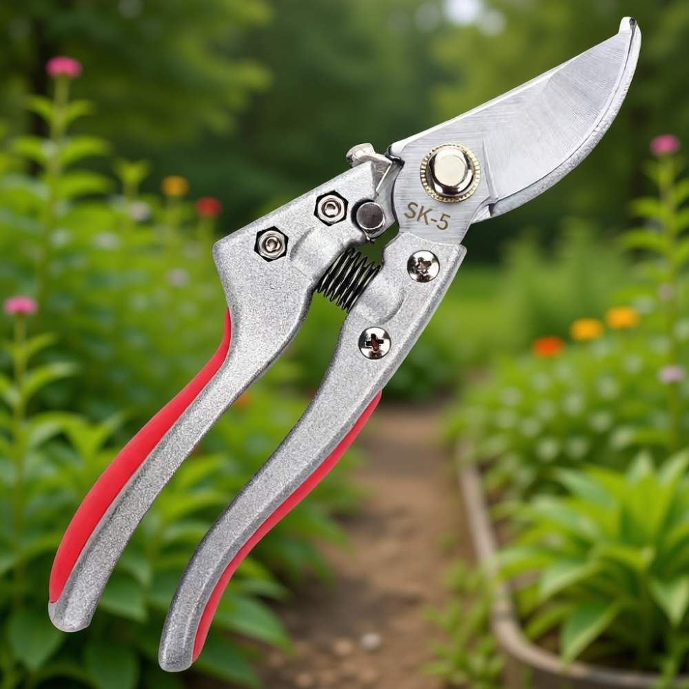 Секатор садовый 21см с пружиной, нерж сталь, серый