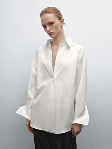 Massimo Dutti Рубашка оверсайз из хлопкового поплина, белый