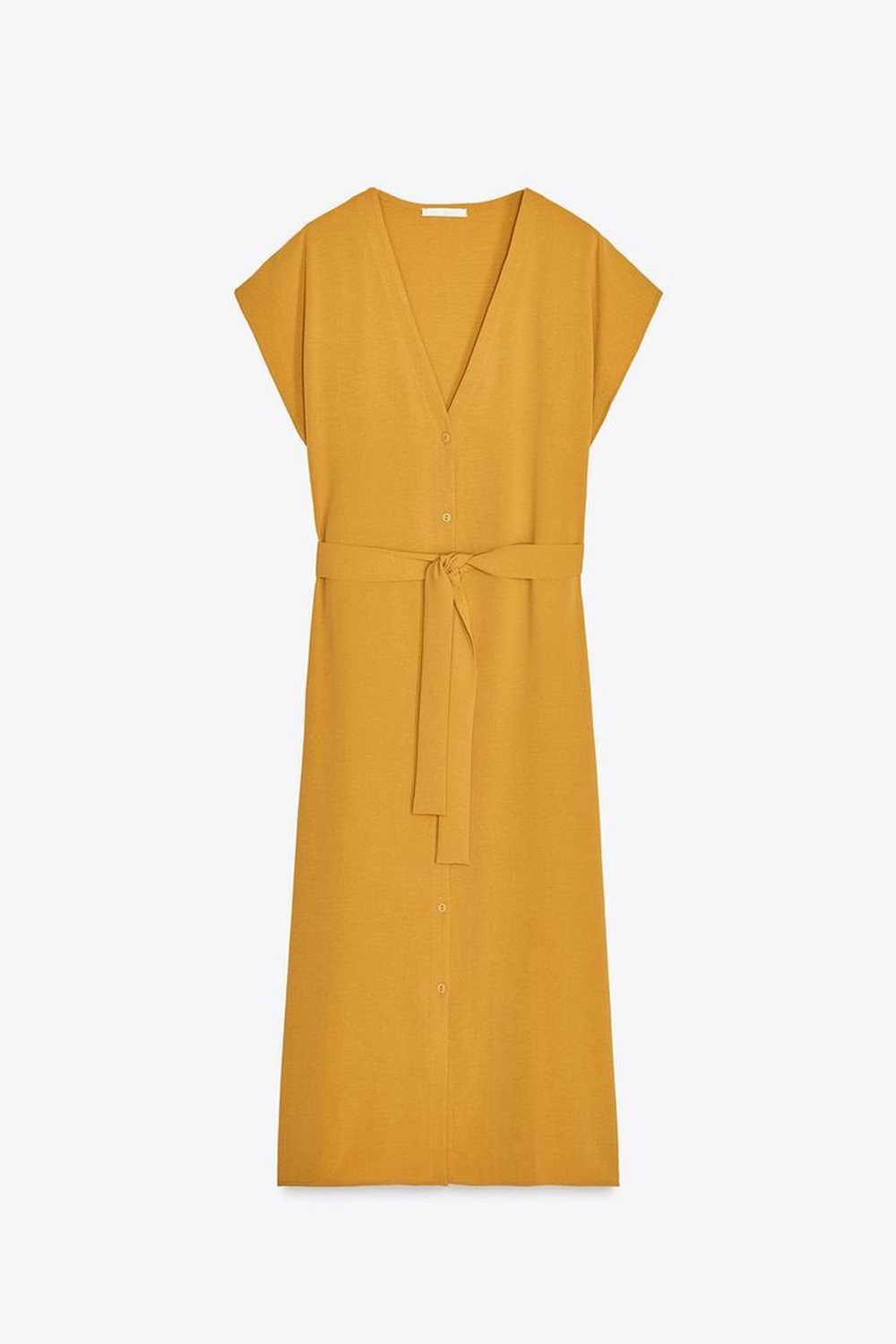 ZARA СТРУЯЩЕЕСЯ ПЛАТЬЕ С ПОЯСОМ, ОЛИВКОВЫЙ