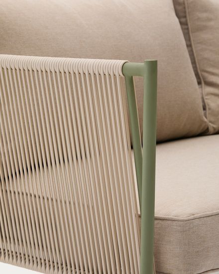 Уличный 2-х местный диван Zivia из веревки цвета экрю и стали зеленого цвета La Forma Испания