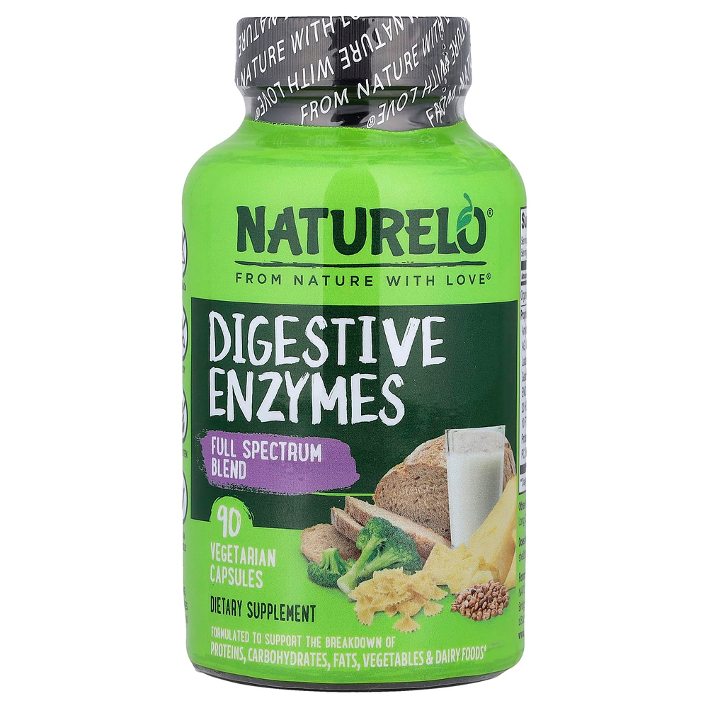 NATURELO, Пищеварительные ферменты, смесь полного спектра, 90 вегетарианских капсул