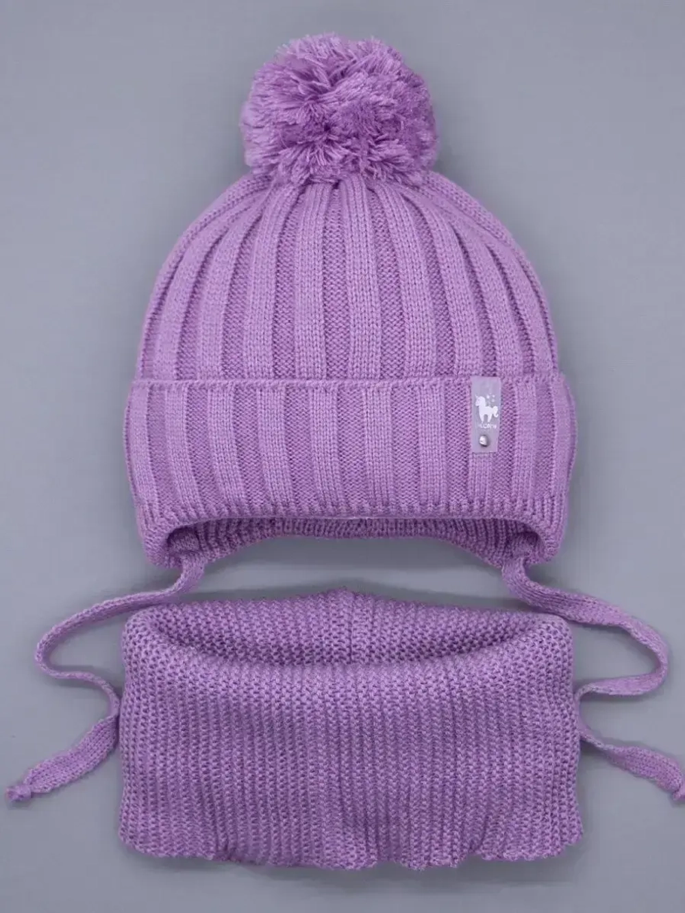 Шапка для девочек осенняя и снуд, фиолетовая
