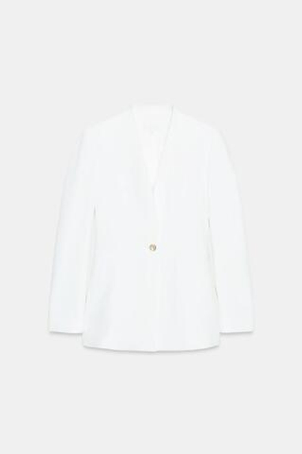 ZARA ПРИТАЛЕННЫЙ БЛЕЙЗЕР БЕЗ ЛАЦКАНОВ, ЭКРЮ