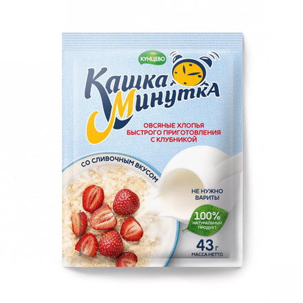 Кашка Минутка Кунцево Овсяные хлопья с клубникой 43 гр