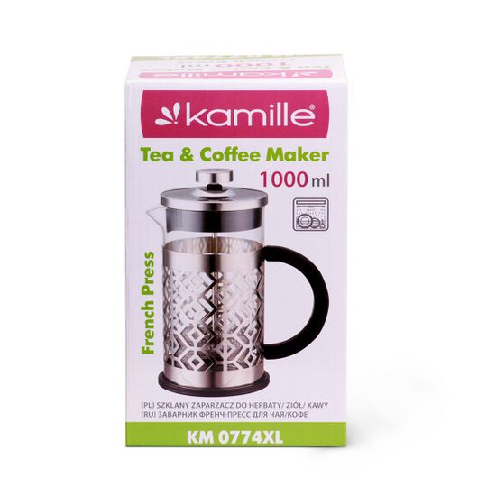 Френч-пресс 1000 мл. Kamille KM 0774XL нержавеющая сталь, стекло, бакелит