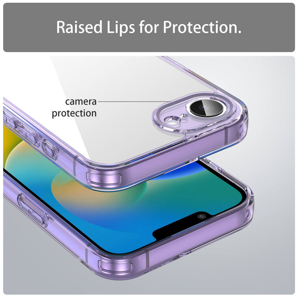 Чехол прозрачный для iPhone 16e, мягкие усиленные боковые рамки фиолетового цвета