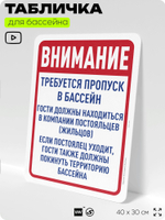 Табличка для бассейна "Для посещения бассейна нужен документ", на пляж, для общественной и частной зоны отдыха, информационная, 40х30 см, Silver Plane x Айдентика Технолоджи