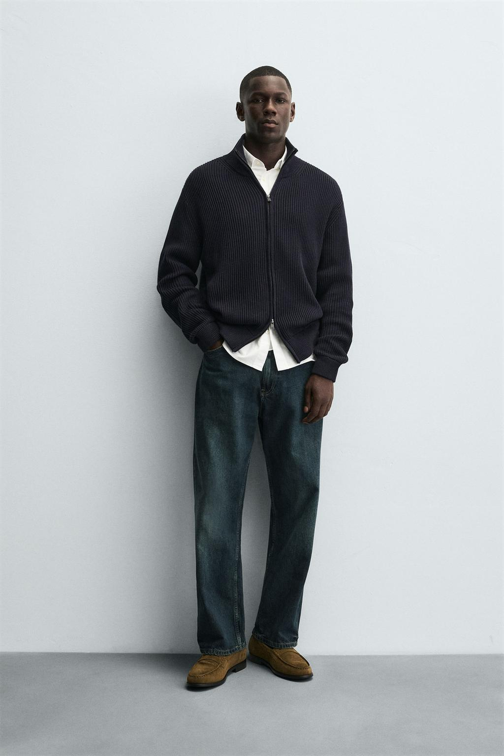 ZARA КАРДИГАН ПЛАТОЧНОЙ ВЯЗКИ НА МОЛНИИ, МОРСКОЙ СИНИЙ