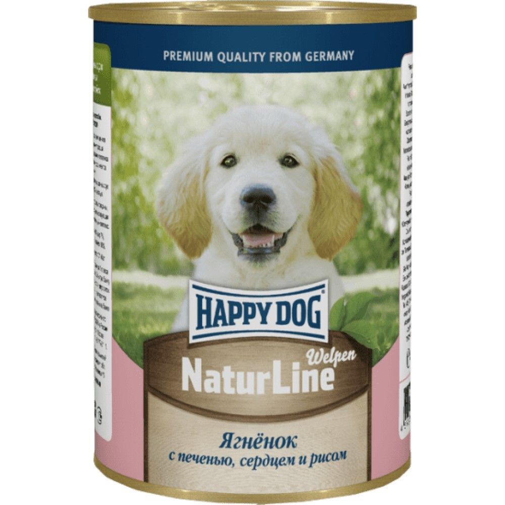 Happy Dog консервы для щенков с ягненком, печенью, сердцем и рисом в желе (банка) (Россия) Natur Line