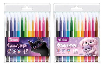 Фломастеры 12цв. классические "Микс для девочек" круглый корп. смываемые, блист. (Schoolformat)