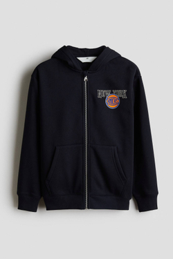 H&M Толстовка с капюшоном на молнии и принтом, темно-синий