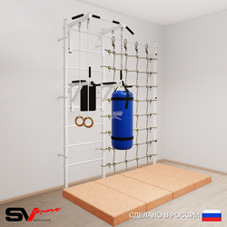 Шведская стенка Sv Sport усиленная 67150 (Турник стандарт/Брусья/Кольца/Цепь/Мешок 15кг/Мат 2м/Канатный лаз)