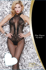 Комбинезон-сетка с имитацией чулок и открытой спиной черный (Цвет: черный)