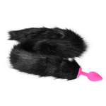 Розовая анальная пробка с черным хвостом (Цвет: черный)