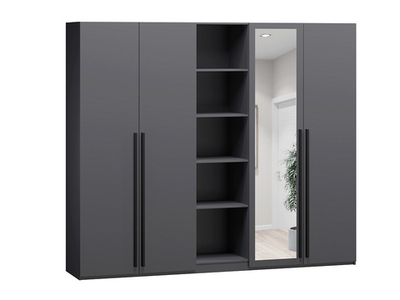 Распашной четырехсекционный шкаф Лорена Пакс-2.2 со стеллажом Серый Графит 162 PE 200*50*210 см, Серый   Фиеста