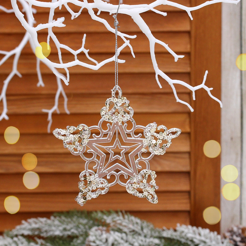 Подвеска «Роскошная звезда» 10 см, Белый/Золотой блеск