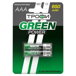 Аккумуляторы NiMH (никель-металлгидридные) Трофи HR03-2BL 650 mAh GREEN POWER