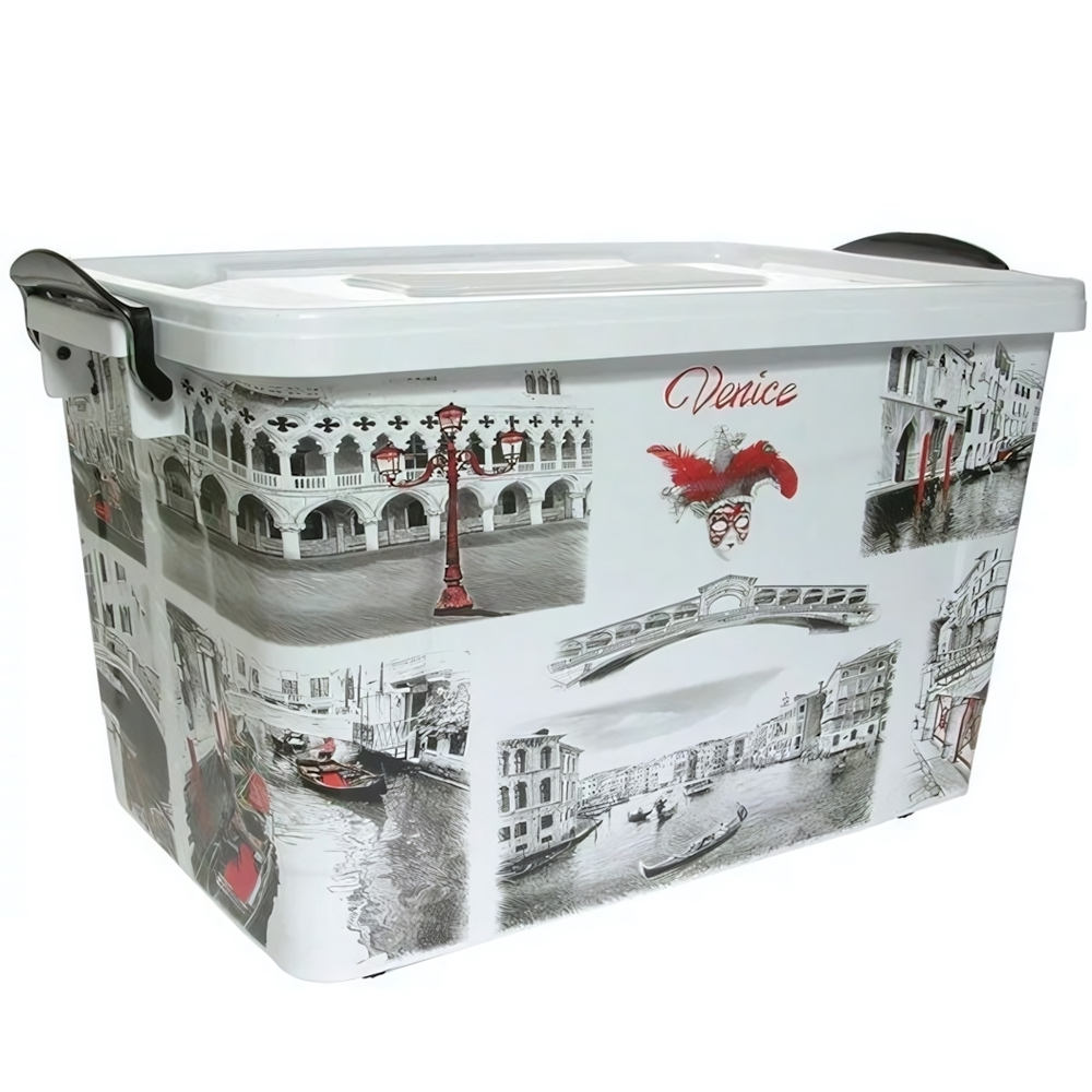 Контейнер для хранения №6 (35л), рис ВЕНЕЦИЯ, белый/черный,