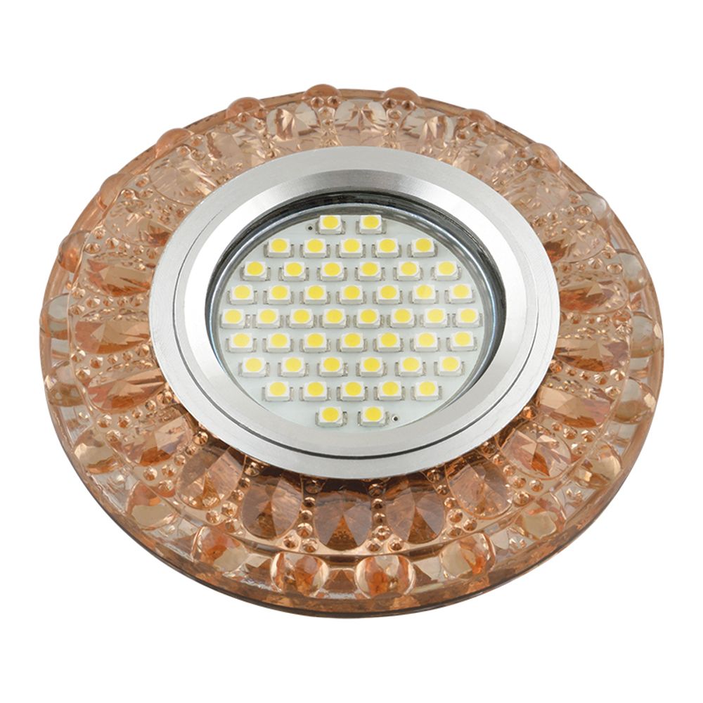 DLS-L151 GU5.3 GLASSY/TEA Светильник декоративный встраиваемый, серия Luciole. Без лампы, цоколь GU5.3. Доп. светодиодная подсветка 3Вт. Стекло. Зерка