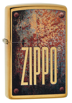 Фото бензиновая зажигалка под золото с рисунком Rusty Plate Design ZIPPO 29879 в коробке