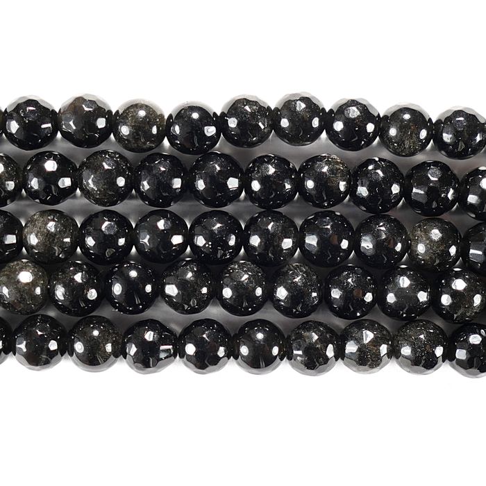 Нить бусин из обсидиана черного, фигурные, 6 мм (шар, граненые)