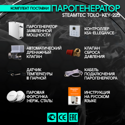 Парогенератор для хамама и турецкой бани Steamtec TOLO-225-KEY, 22,5 кВт (стандартный модуль управления)