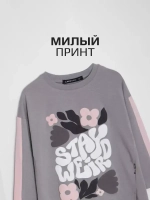 Лонгслив для девочки оверсайз с принтом