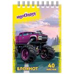 Блокнот МАЛЫЙ ФОРМАТ (75х105 мм) А7, 40 л., гребень, картон, клетка, ЮНЛАНДИЯ, "МОНСТР-ТРАК"/"ФУТБОЛ", 129859