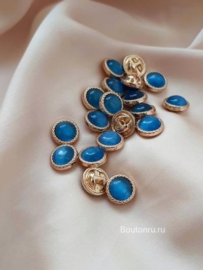 Пуговицы синие в золотистом металле