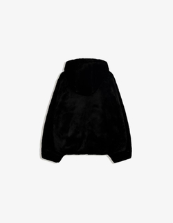 BERSHKA Шуба из искусственного меха с капюшоном, черный