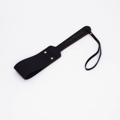 Черный кожаный паддл с деревянной ручкой - 34 см.