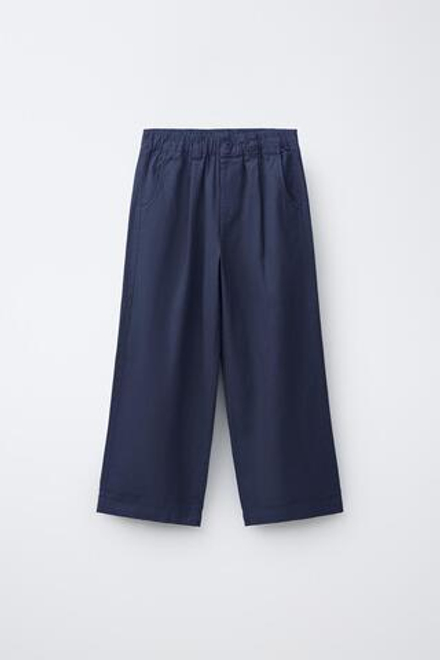 ZARA ПРЯМЫЕ БРЮКИ ИЗ ХЛОПКА И ЛЬНА, СИНИЙ