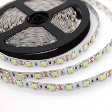 Светодиодная лента  60 диодов/м.п 5050, хол. белый 12V, 14,4W/м.п.,18-20Lm, IP20
