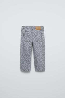 ZARA ДЖИНСЫ СВОБОДНОГО КРОЯ С АНИМАЛИСТИЧЕСКИМ ПРИНТОМ, СЕРЫЙ