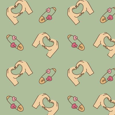 Руки делающие сердечко и английские булавки в ретро стиле