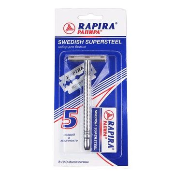 Т-образная бритва (станок) RAPIRA супер сталь металл + 5 лезвий