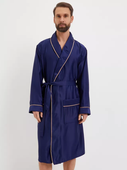 Халат мужской TНOMAS сатиновый с кантом Синий &quot;Polens&quot;