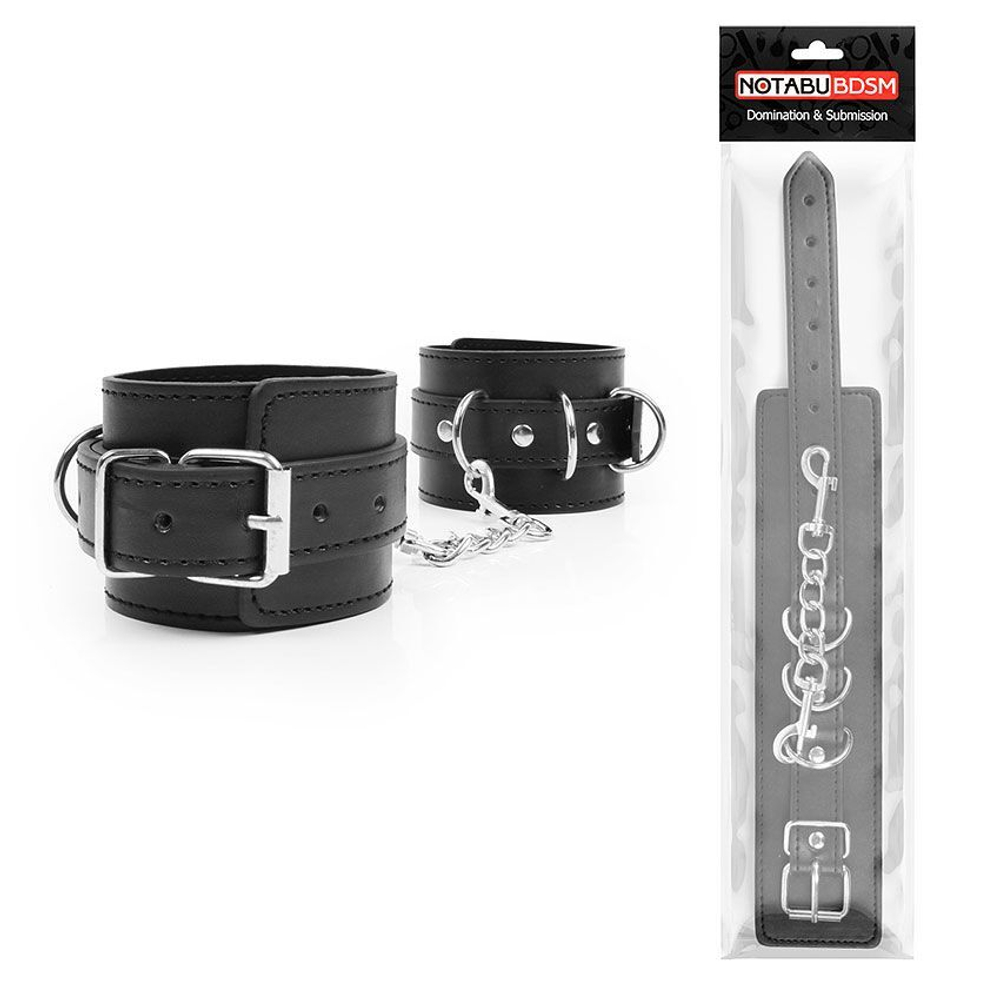 Черные оковы на регулируемых ремешках с цепочкой (Цвет: черный)