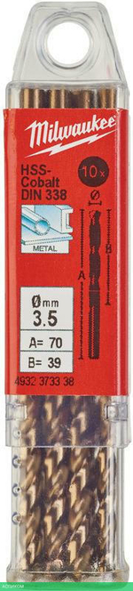 Сверло по металлу Milwaukee HSS-Co 3.5мм 10шт (4932373338)